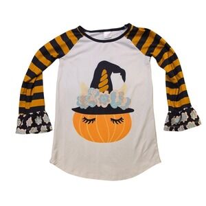 Penelope Plumm Halloween Pumpkin Witch Floral Bell Sleeve Top Girls 3T